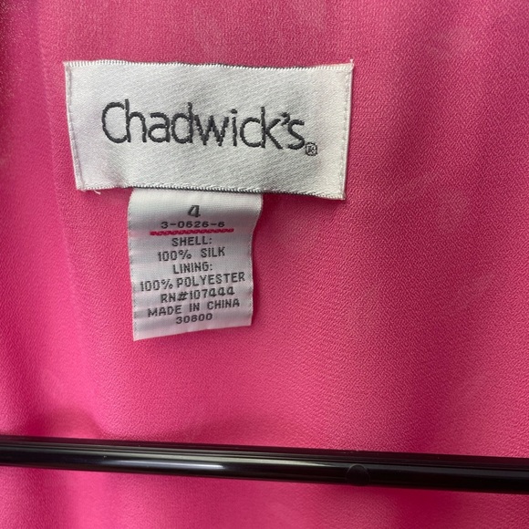 Chadwick’s Pink Sleeveless Dress with Leaf Pattern size 4, 100% silk shell - Picture 5 of 9